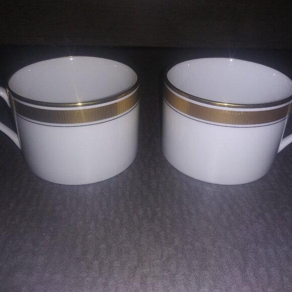 Fitz and Floyd Porcelain Plate and Mug Set Oak Park White Gold Trimmed Lot of 12 - Picture 12 of 16